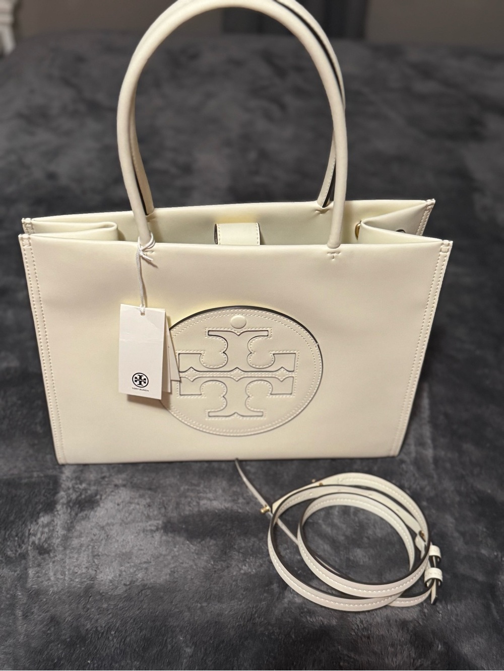 Tory Burch Ivory Ella Bio Tote with Detachable Strap